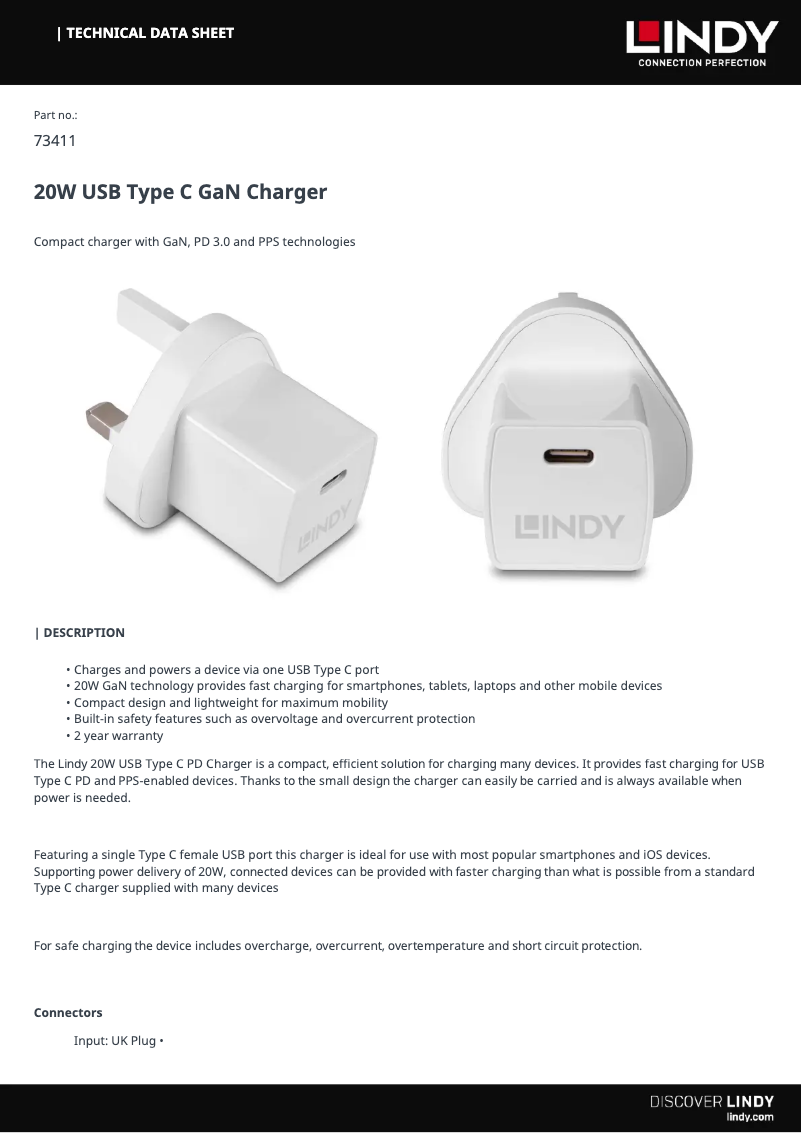 Page 1 de la notice Manuel utilisateur Lindy 73411