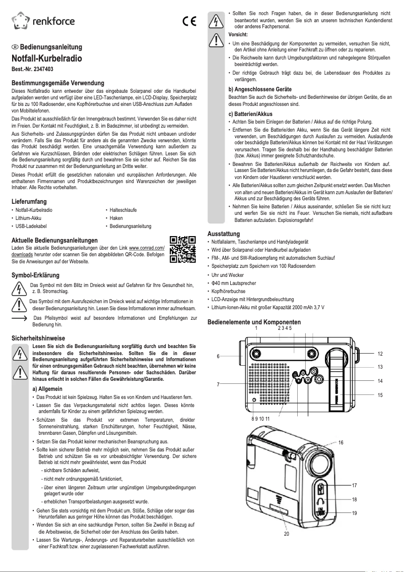 Image de la première page du manuel de l'appareil RF-CR-200