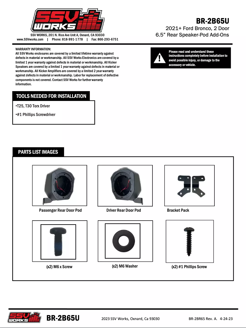 Page n°1 - Manuel utilisateur SSV Works BR-2B65A