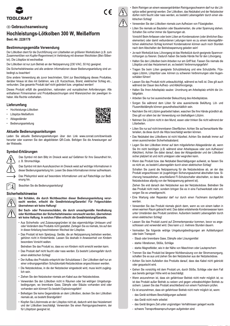 Page 1 de la notice Manuel utilisateur Toolcraft KB-300