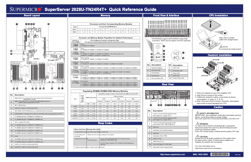 Page 1 de la notice Guide de démarrage rapide Supermicro SuperServer 2028U-TN24R4T+