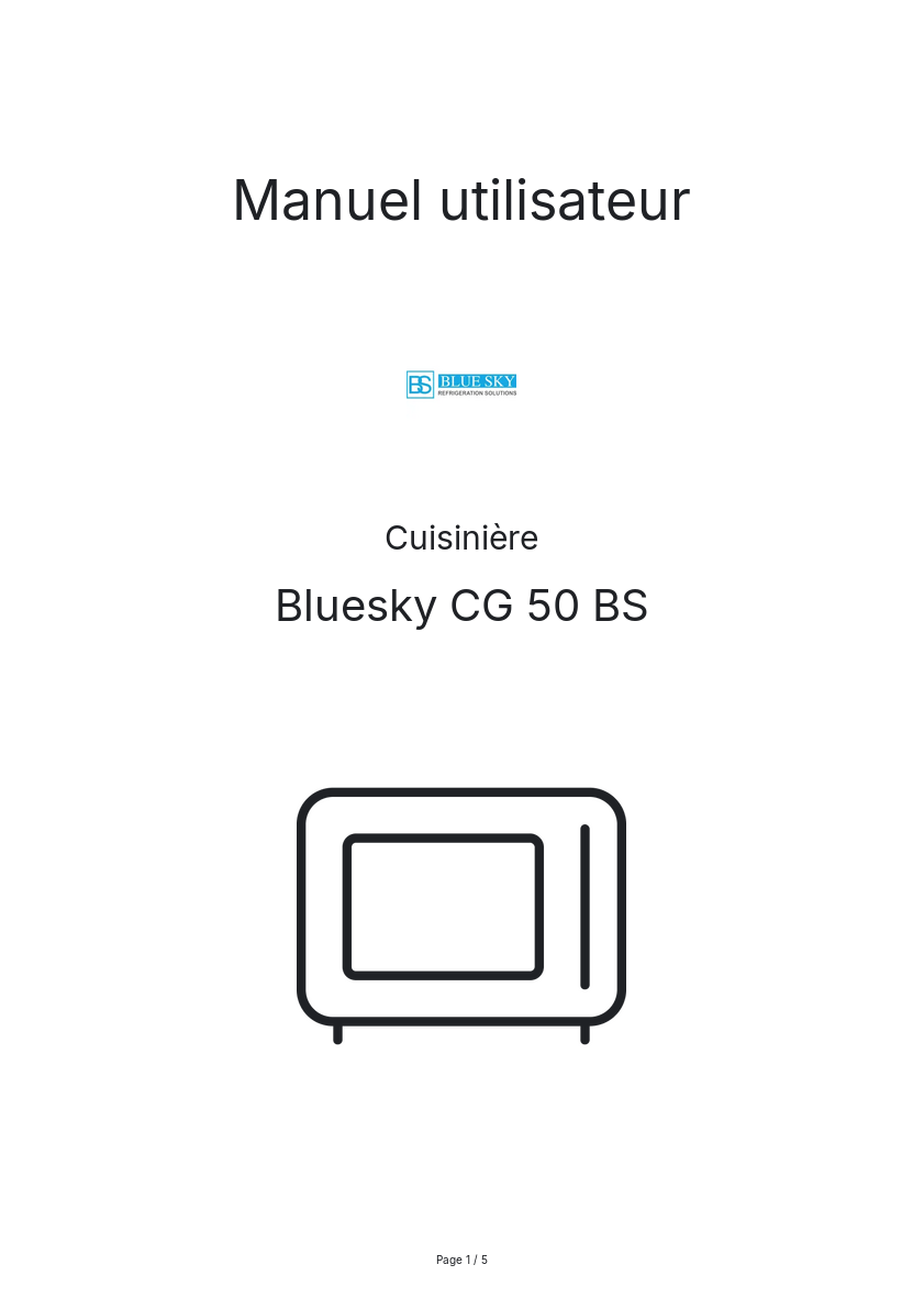 Page n°1 - Manuel utilisateur Bluesky CG 50 BS