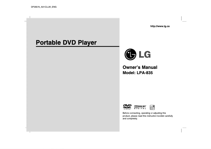 Page 1 de la notice Manuel utilisateur LG LPA-835