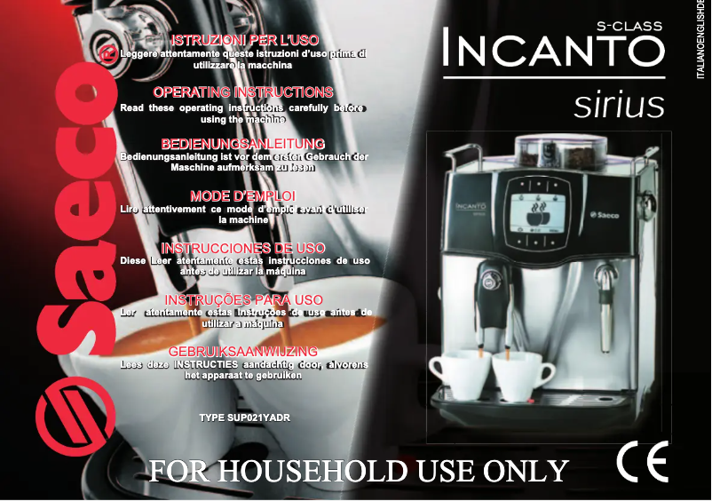 Image de la première page du manuel de l'appareil Saeco Incanto Sirius S-Class