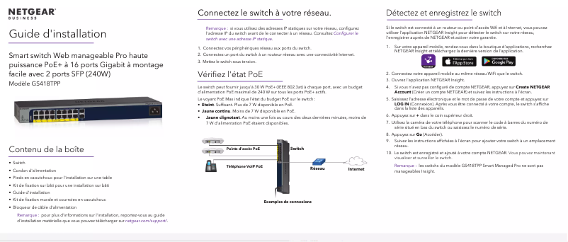 Page n°1 - Guide d'installation Netgear GS418TPP