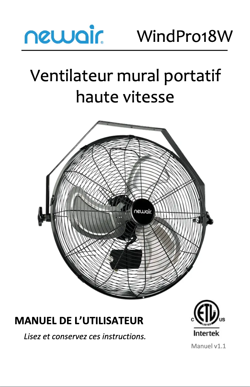 Page n°1 - Manuel utilisateur NewAir WindPro18W