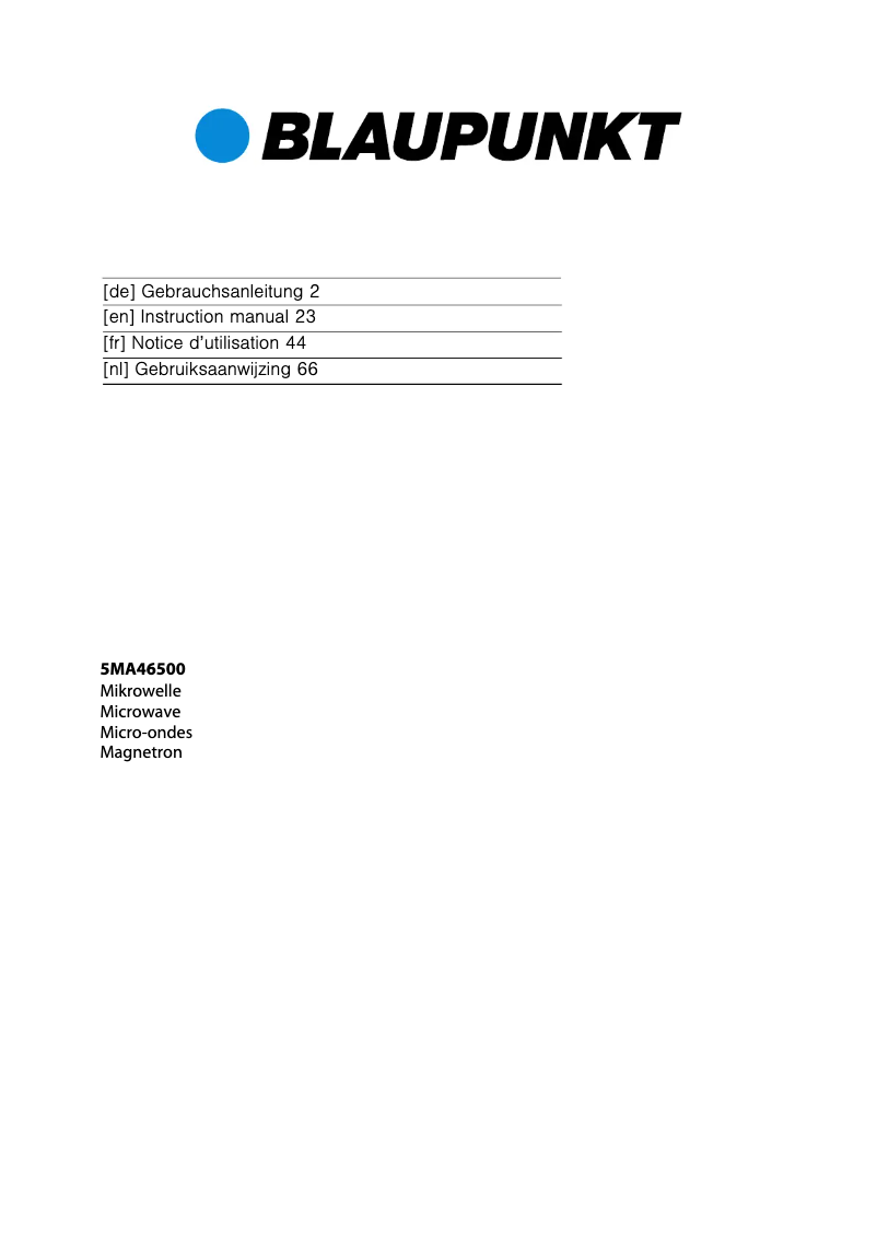 Page n°1 - Manuel utilisateur Blaupunkt 5MA46500