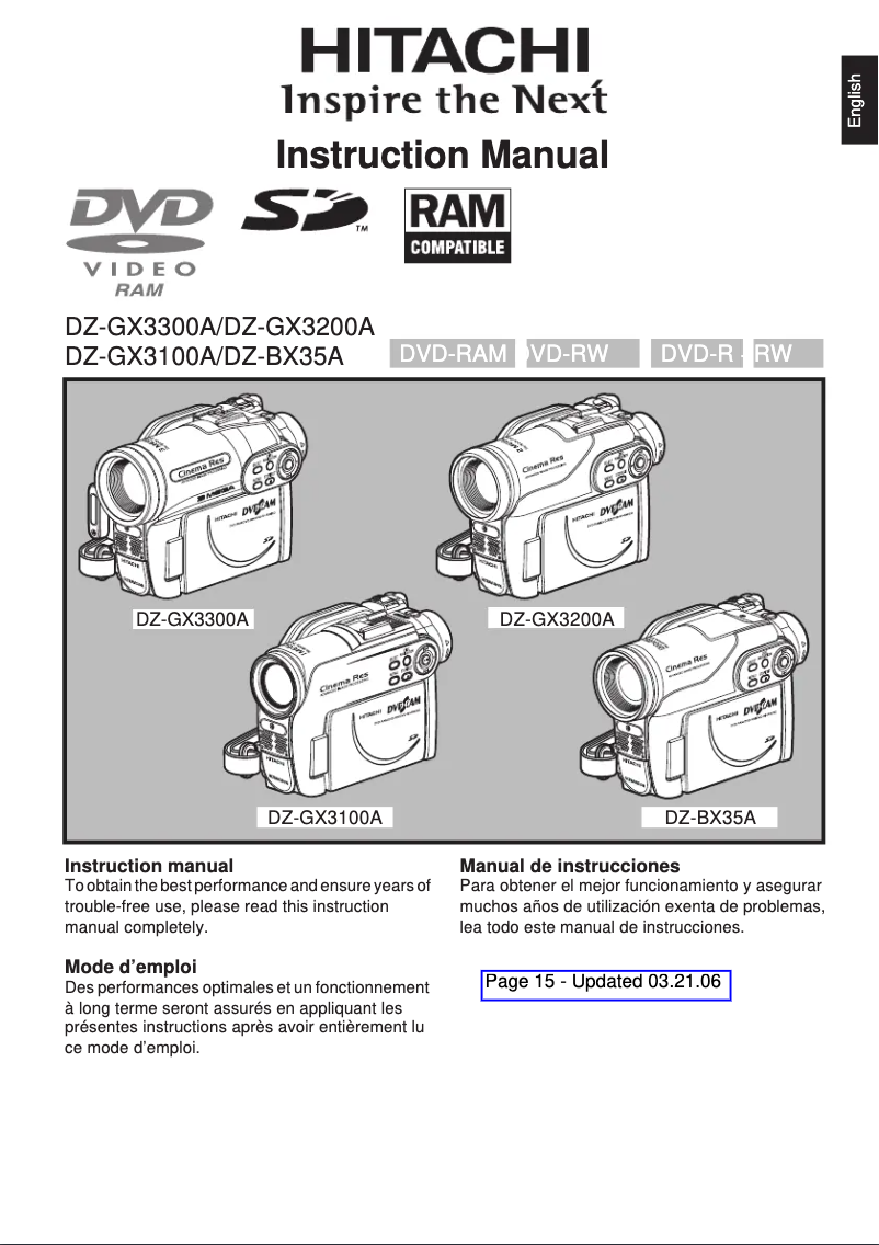 Imagen de la primera página del manual del dispositivo DZ-BX35A