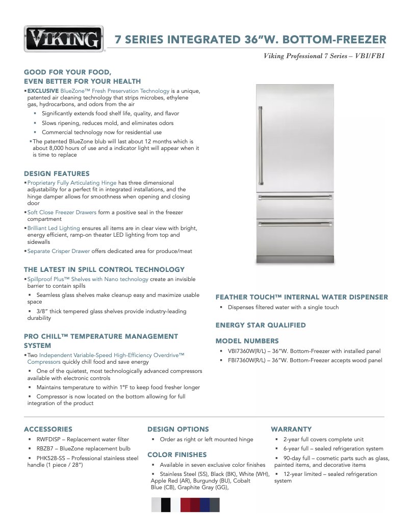 Page 1 of the manual Technical Sheet Viking FBI7360WR