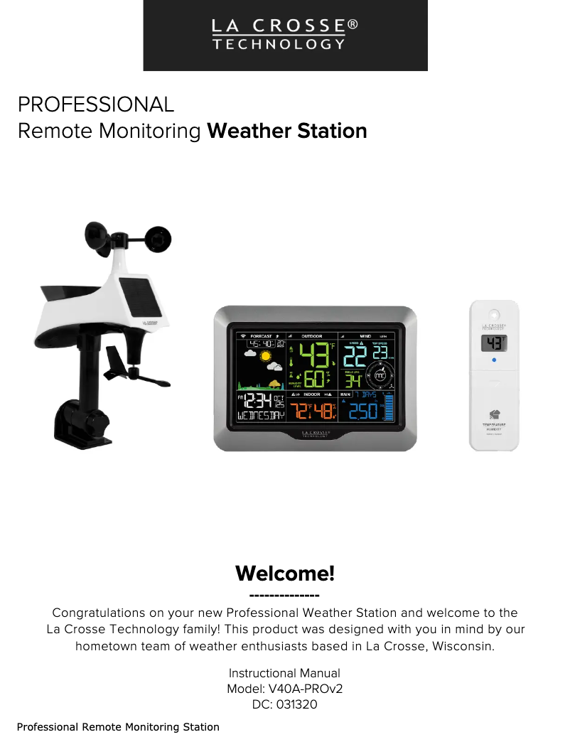Page n°1 - Manuel utilisateur La Crosse Technology V40A-PROV2