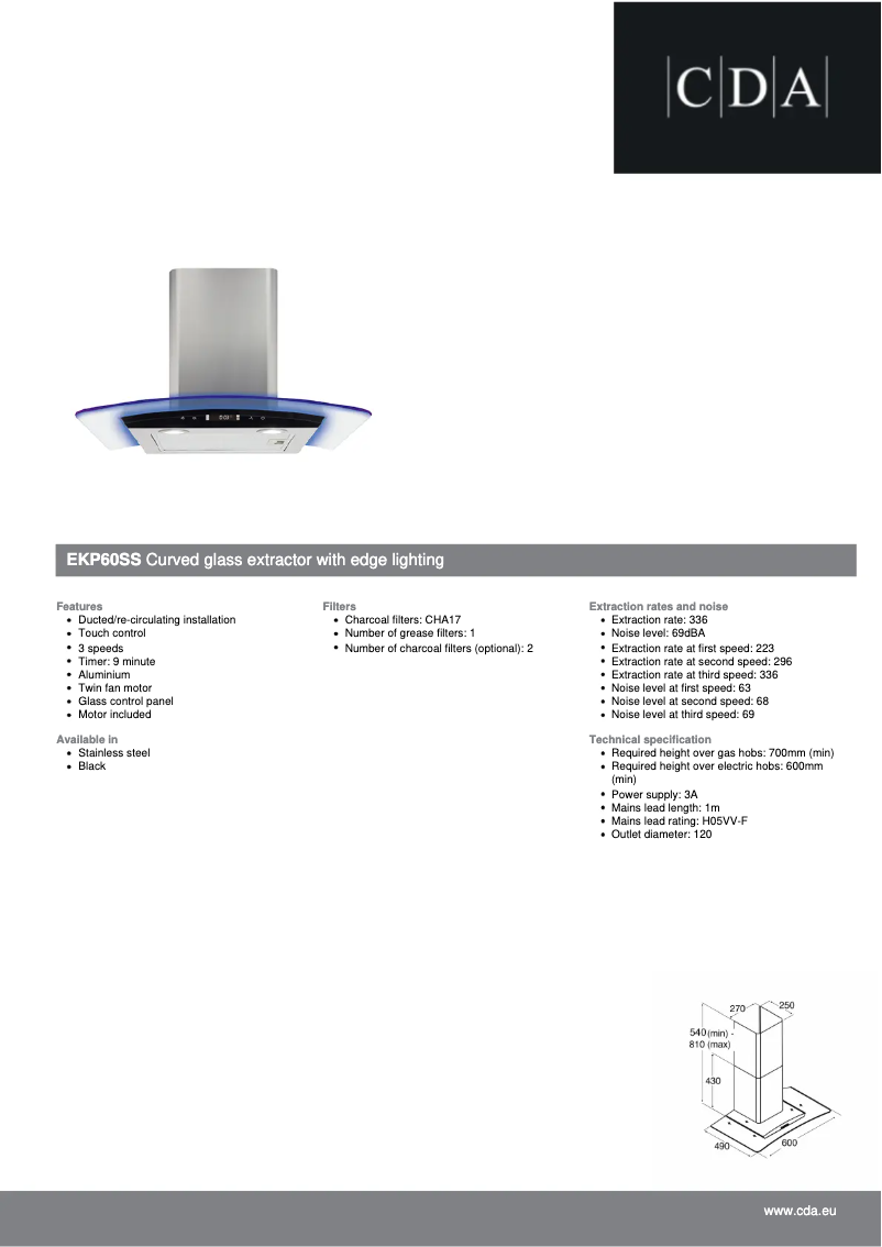 Page n°1 - Fiche technique CDA EKP60SS