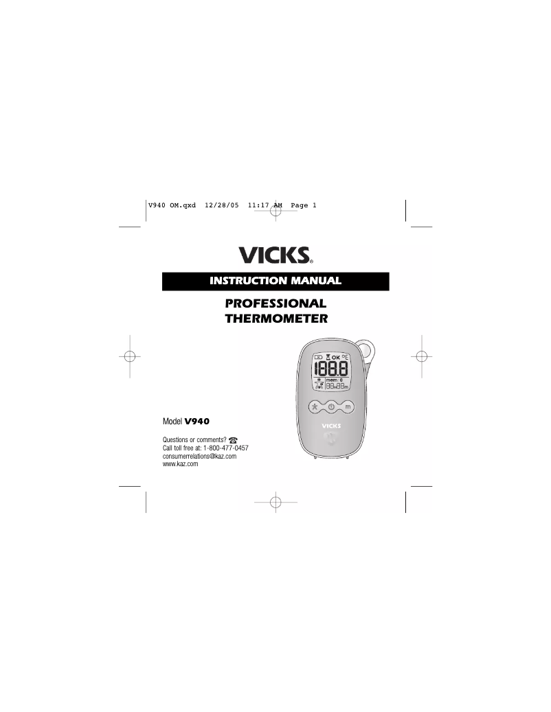 Page 1 de la notice Manuel utilisateur Vicks Professional V940