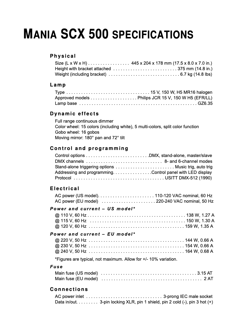 Page n°1 - Fiche technique Martin Mania SCX500