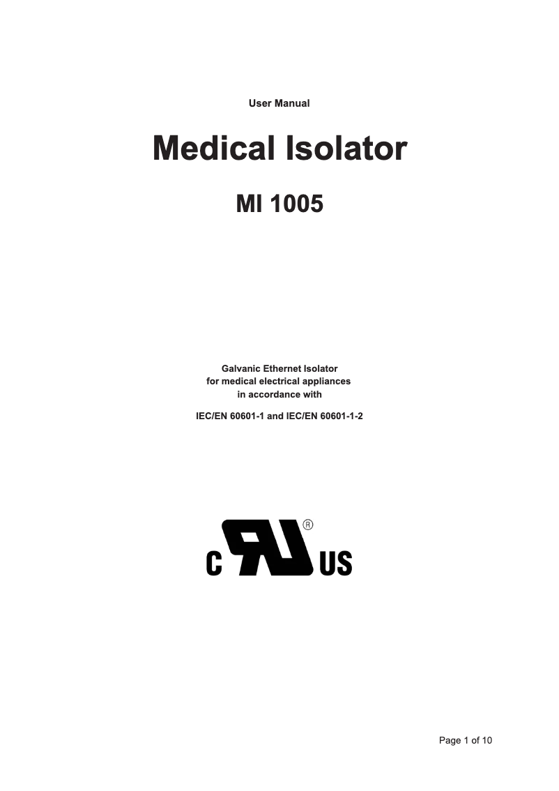Page n°1 - Manuel utilisateur Baaske Medical MI 1005