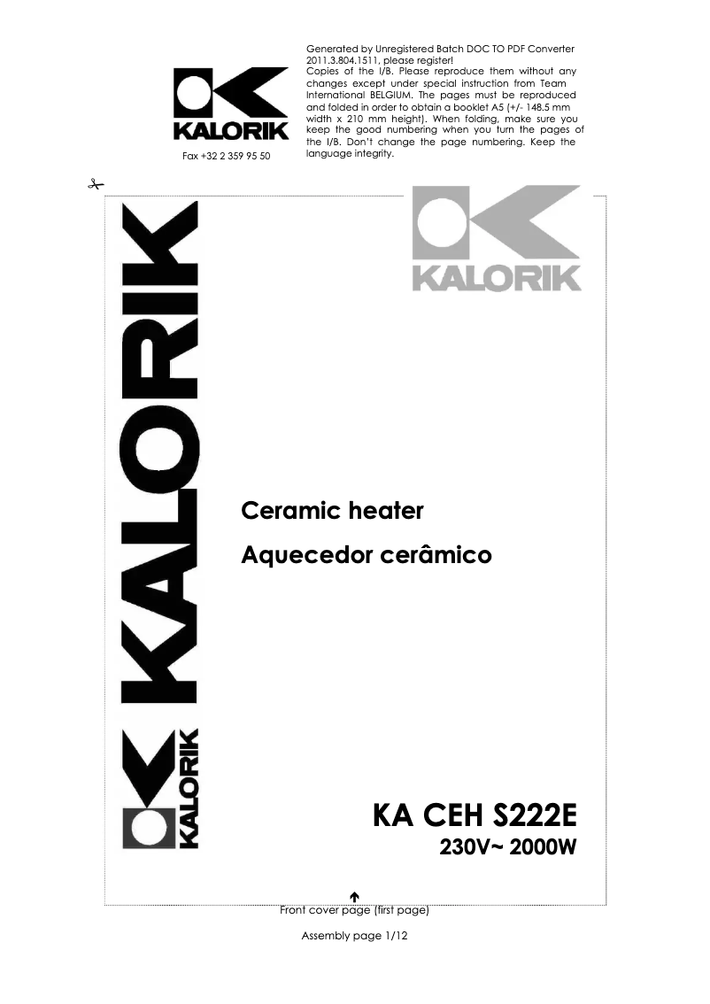 Página 1 del manual Manual de usuario Kalorik KA CEH S222E