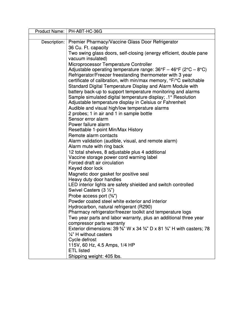 Page 1 de la notice Manuel utilisateur American BioTech Supply PH-ABT-36G