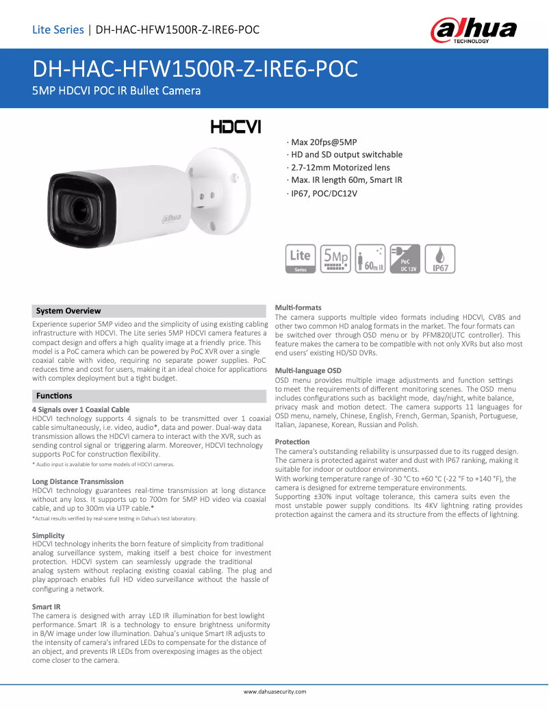 Image de la première page du manuel de l'appareil HAC-HFW1500R-Z-IRE6-POC