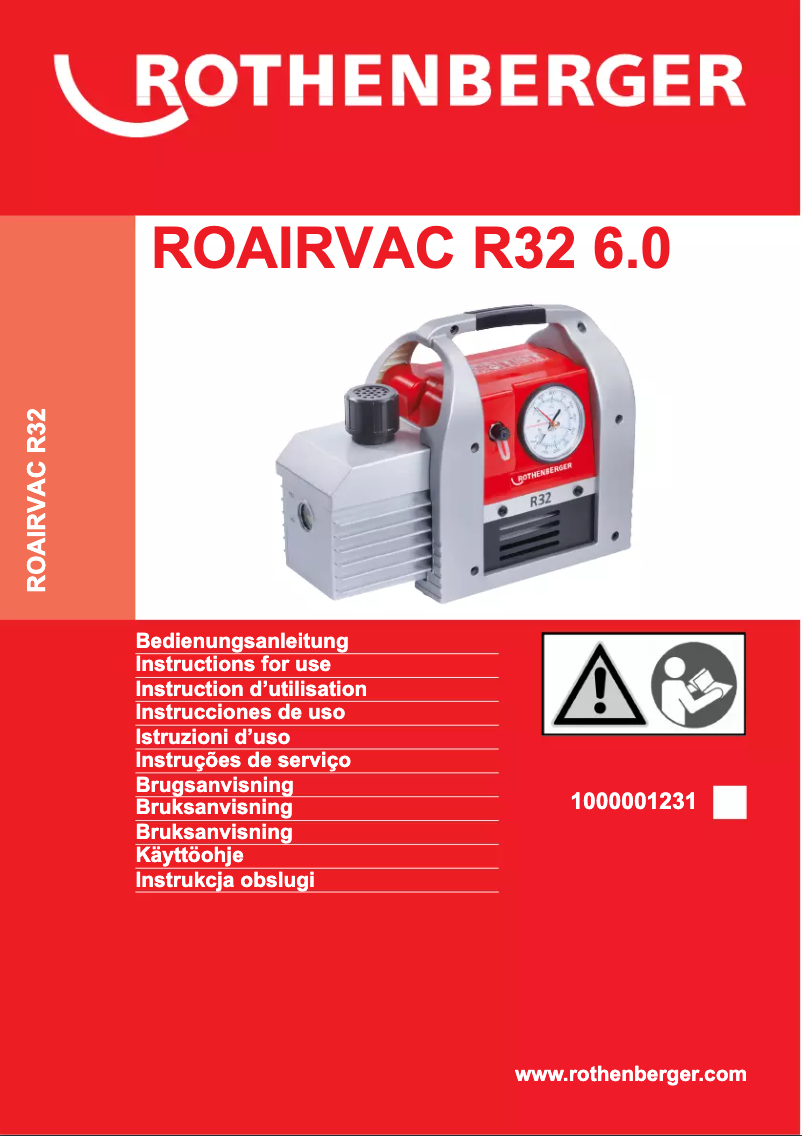 Page n°1 - Manuel utilisateur Rothenberger Roairvac R32 6.0
