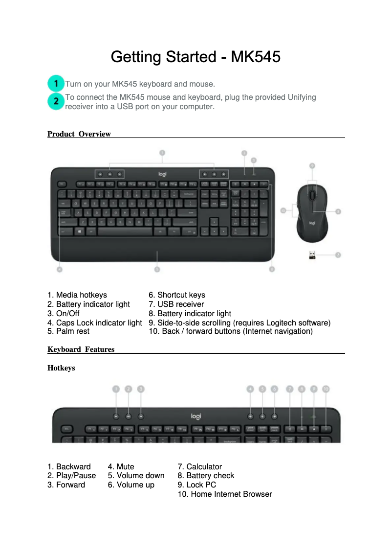Page 1 de la notice Manuel utilisateur Logitech MK545 Advanced
