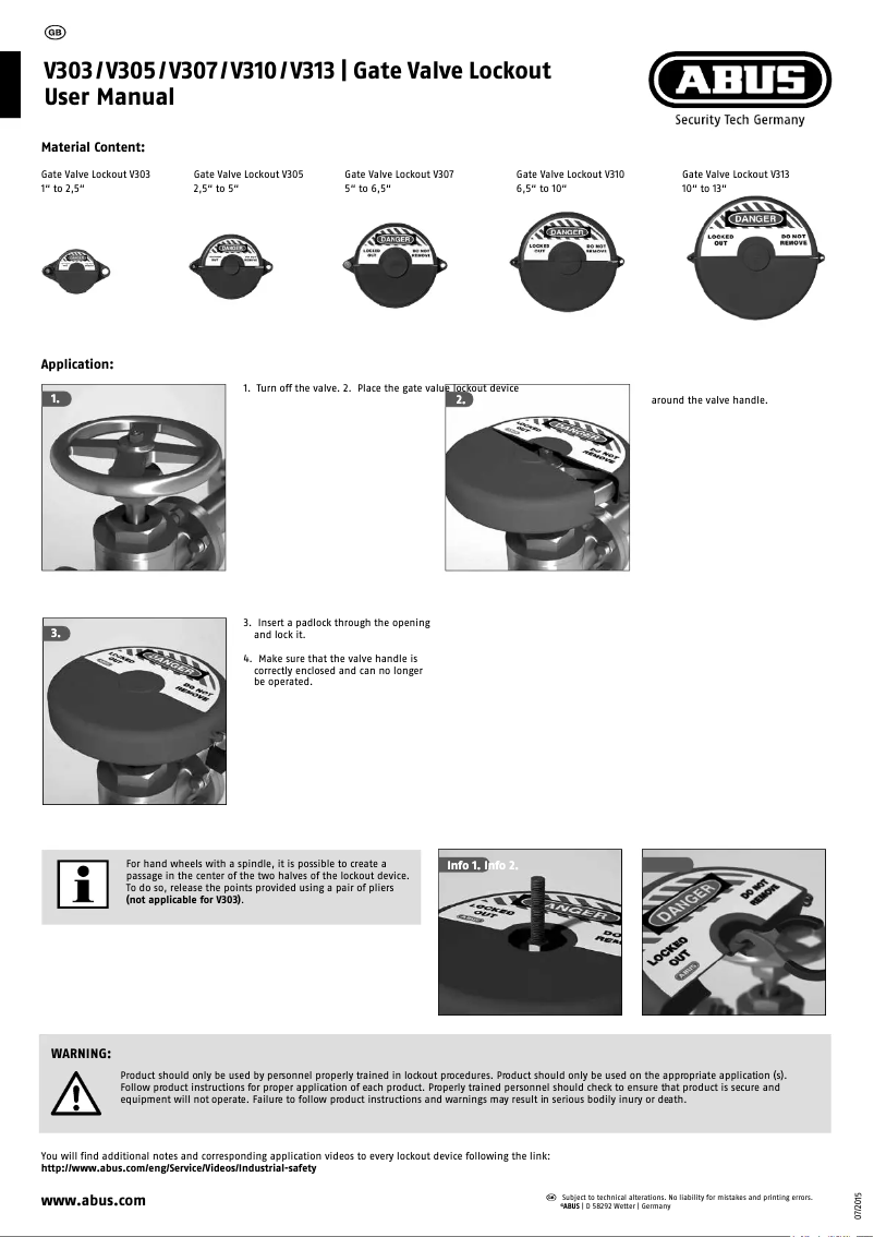 Page 1 de la notice Manuel utilisateur Abus V313