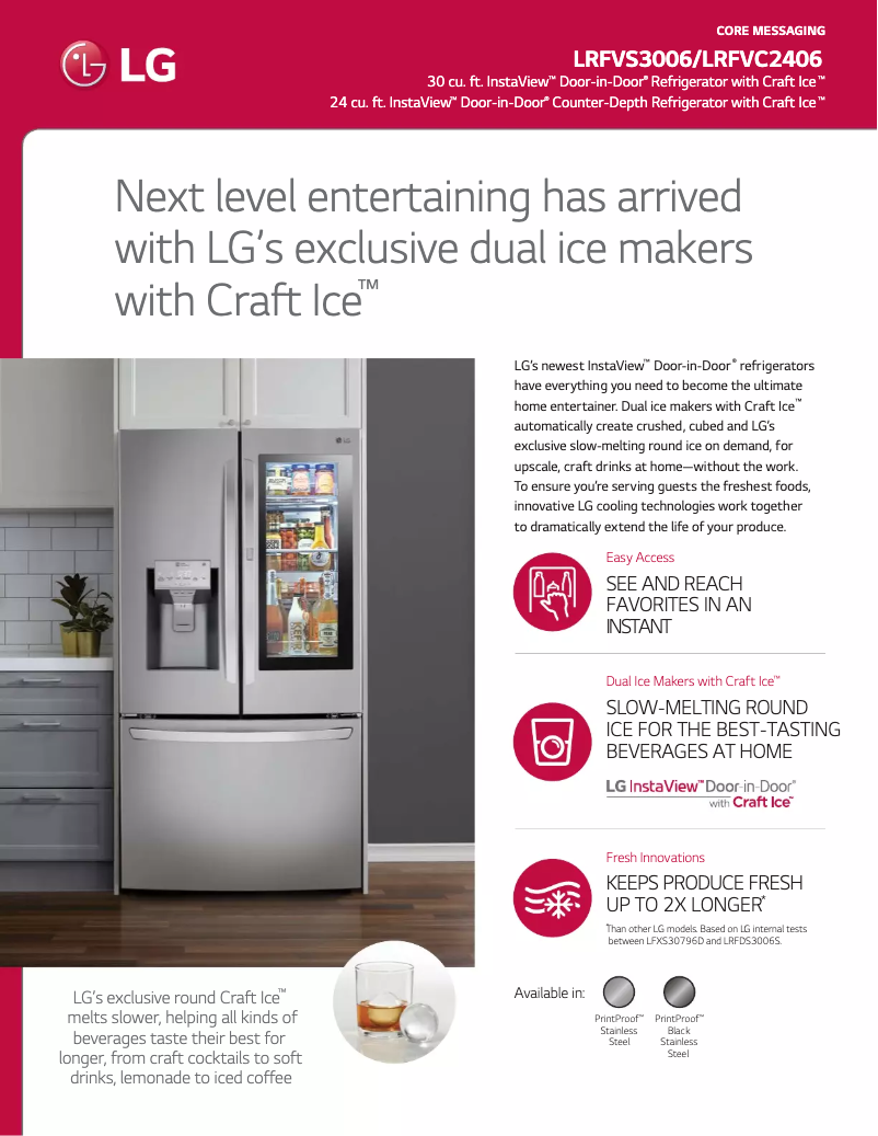 Page 1 de la notice Fiche technique LG LRFVC2406M