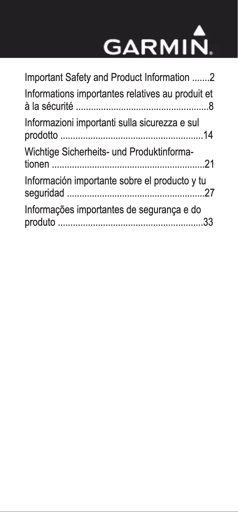 Page n°1 - Instructions de sécurité Garmin D2 Pilot