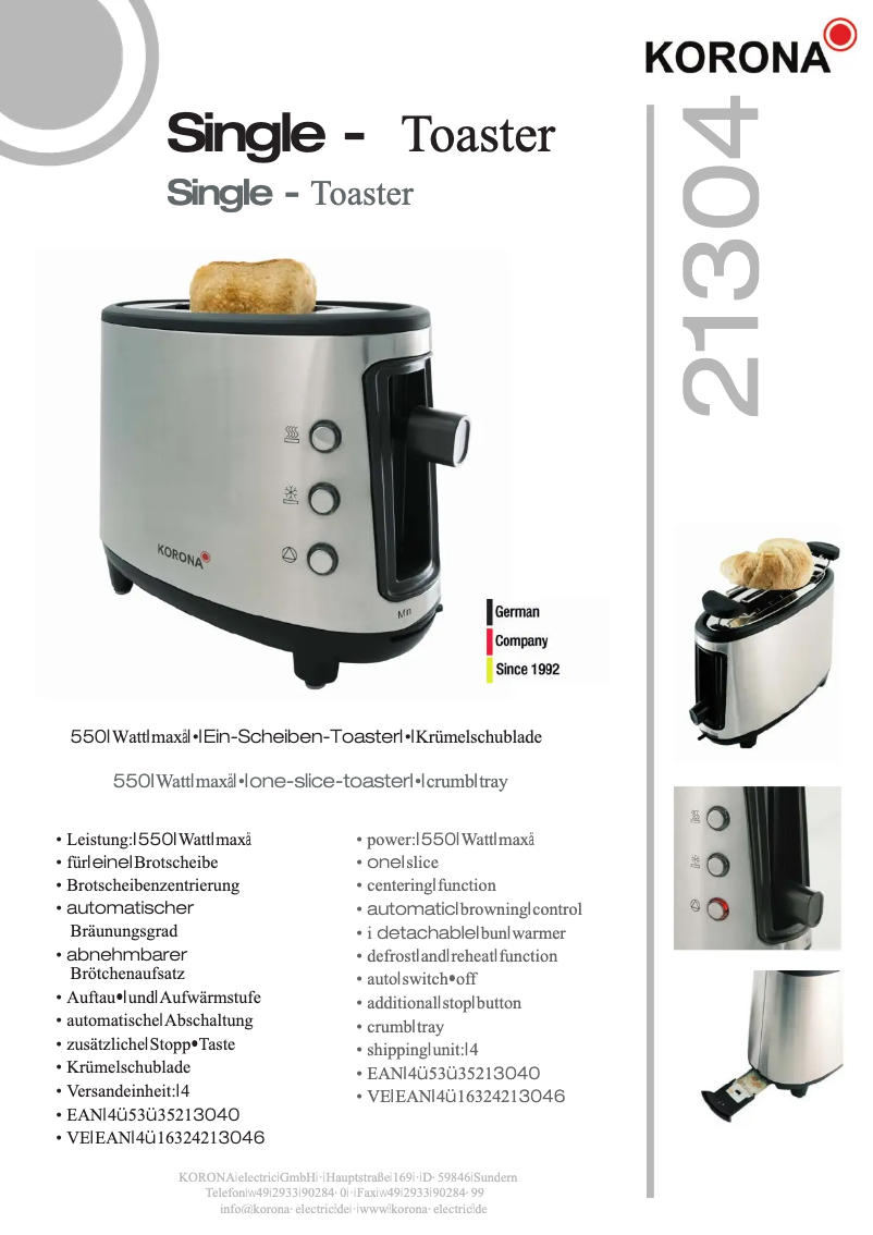 Page 1 de la notice Fiche technique Korona 21304