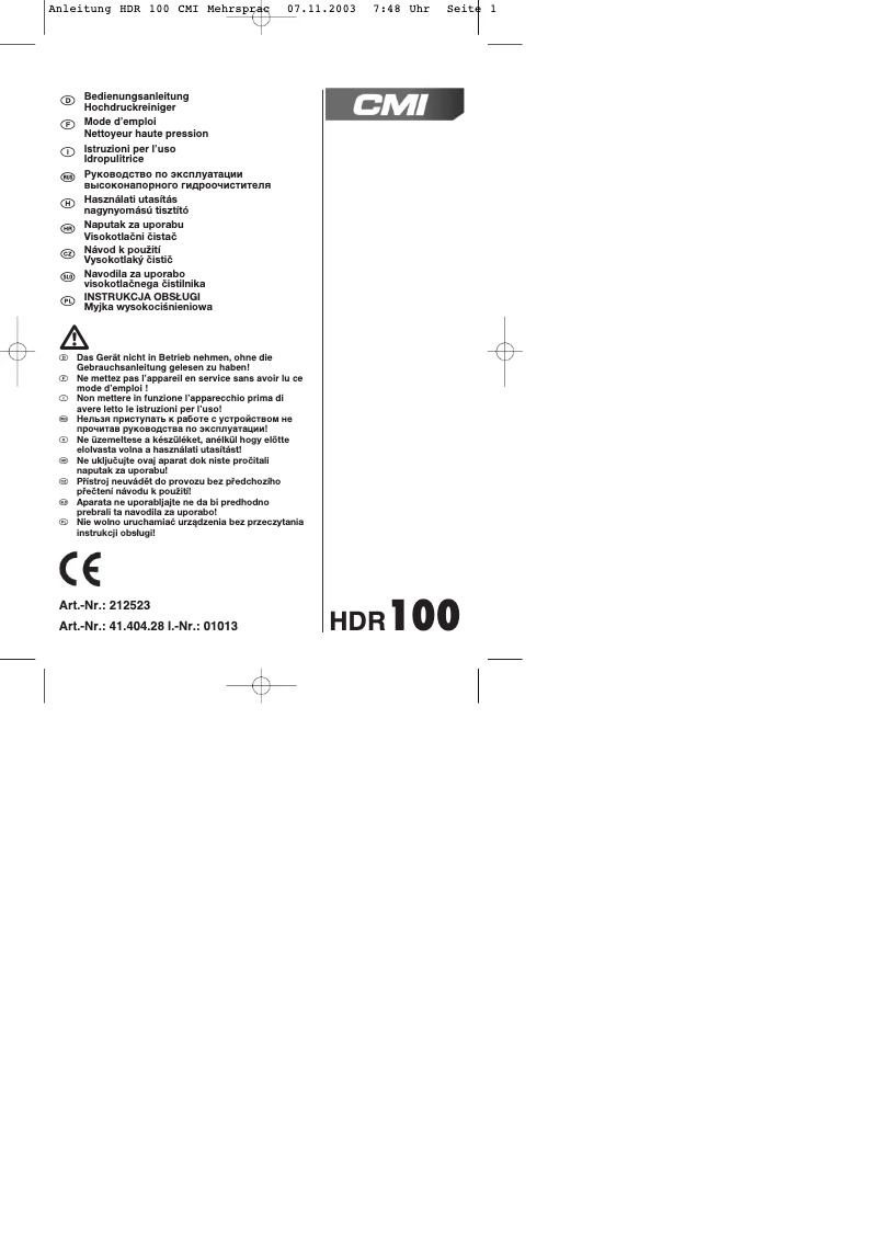 Page n°1 - Manuel utilisateur CMI HDR 100