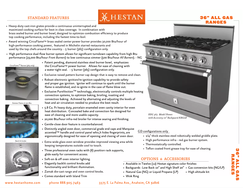 Page 1 de la notice Fiche technique Hestan KRG365LP