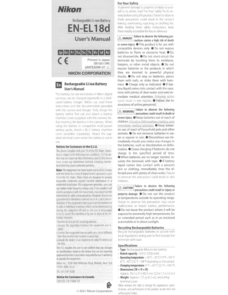 Image de la première page du manuel de l'appareil EN-EL18d