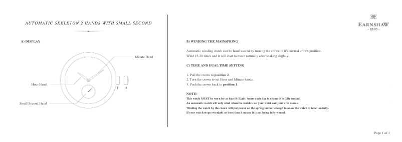 Page 1 de la notice Manuel utilisateur Earnshaw Westminster ES-8041-02