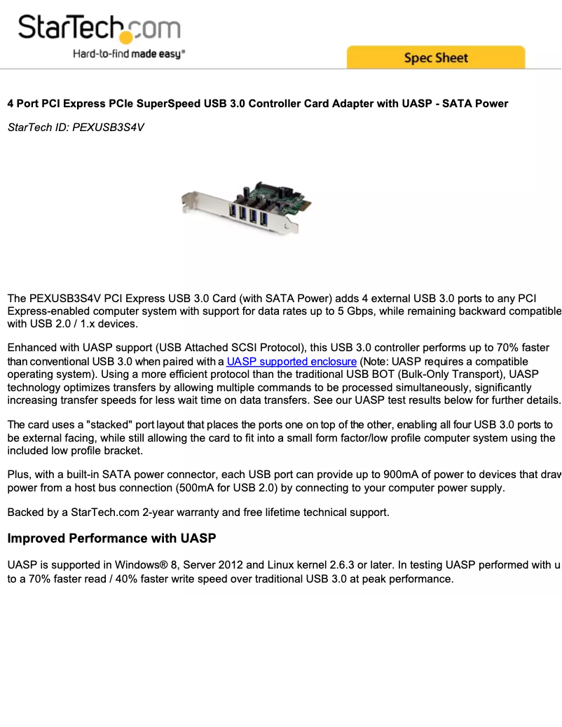 Page n°1 - Brochure StarTech.com PEXUSB3S4V