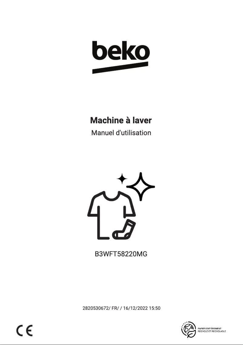 Page 1 de la notice Manuel utilisateur Beko B3WFT58220MG