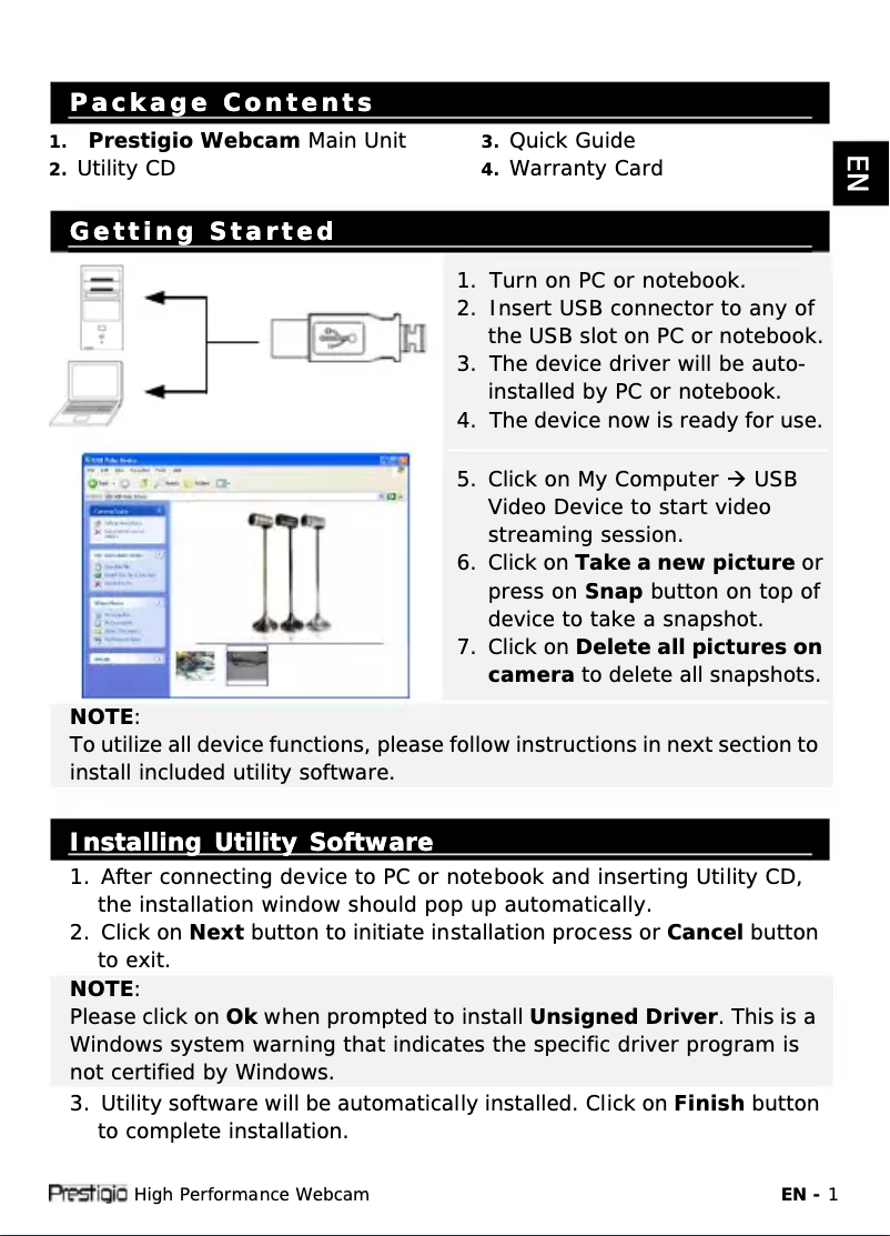 Page 1 de la notice Manuel utilisateur Prestigio PWC320B