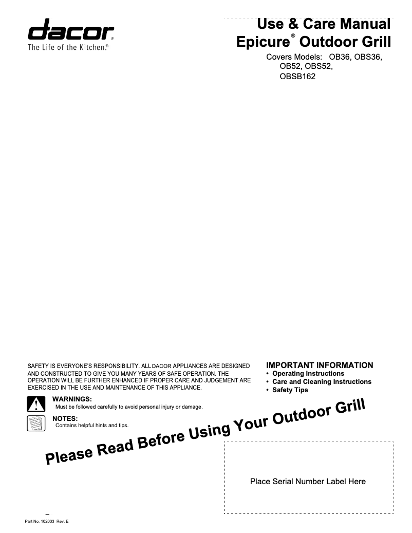 Page 1 de la notice Manuel utilisateur Dacor OBAD20