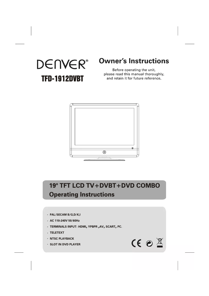 Page 1 de la notice Manuel utilisateur Denver TFD-1912DVBT