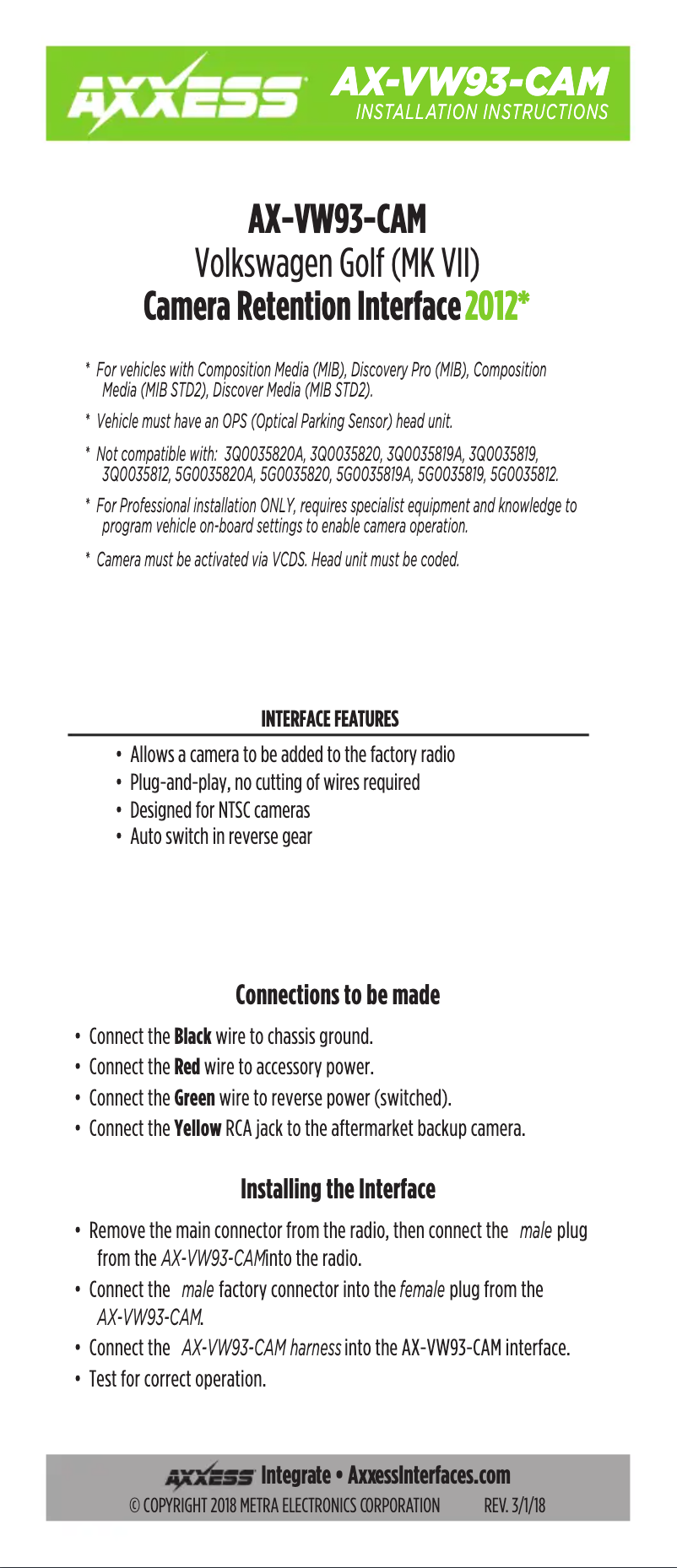 Image de la première page du manuel de l'appareil AX-VW93-CAM