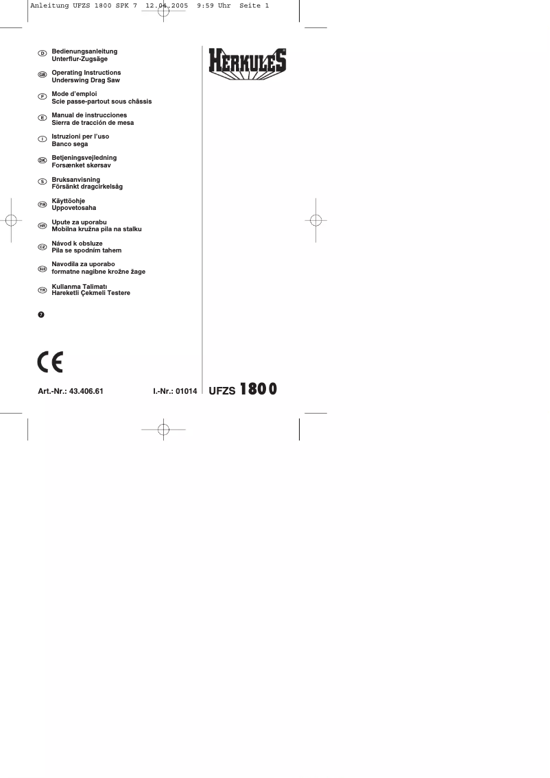 Página 1 del manual Manual de usuario Herkules UFZS 1800