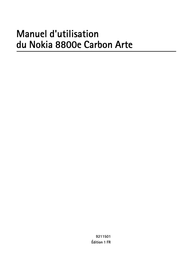 Page 1 de la notice Manuel utilisateur Nokia 8800e Carbon Arte