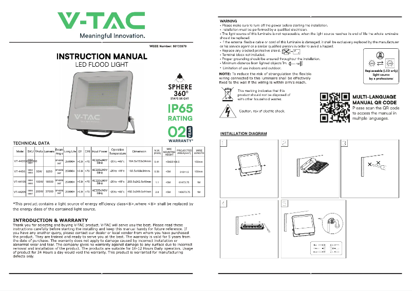 Page 1 de la notice Manuel utilisateur V-TAC VT-4435