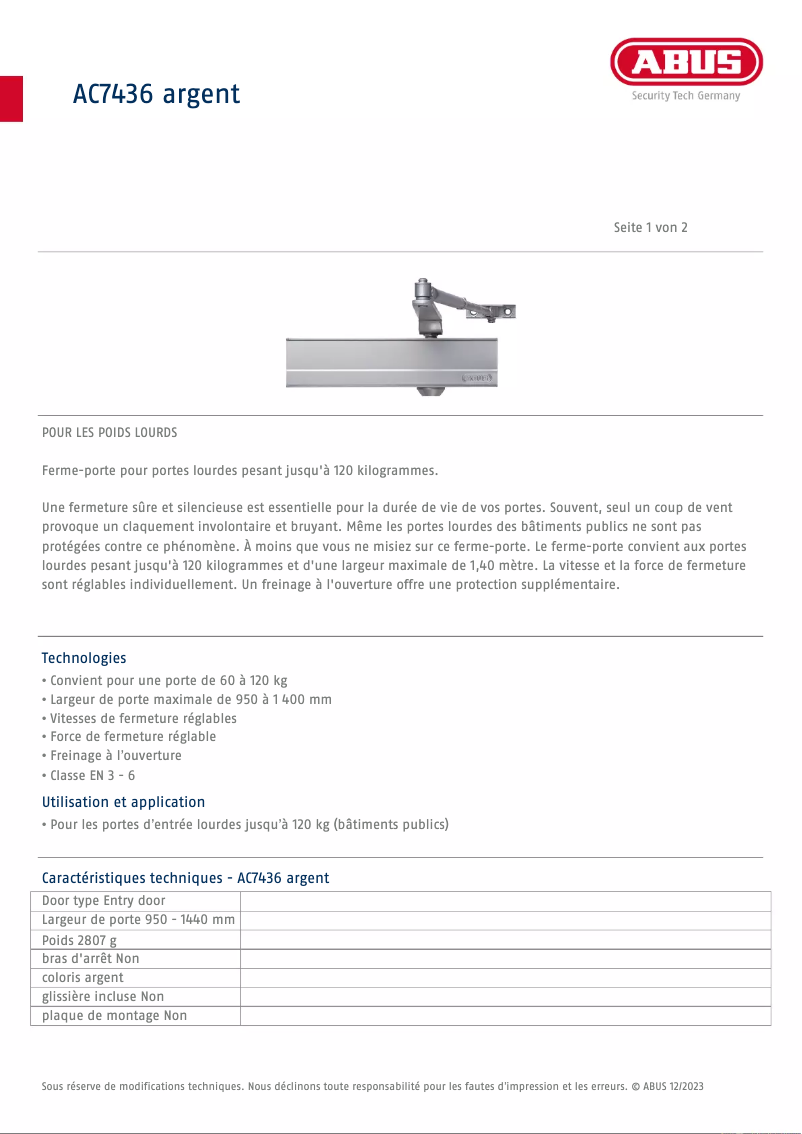 Page n°1 - Fiche technique Abus AC7436