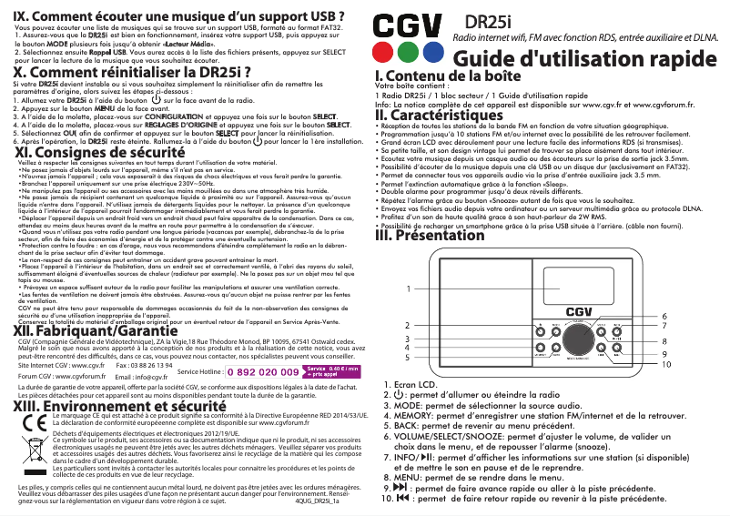 Page 1 de la notice Manuel utilisateur CGV DR25I