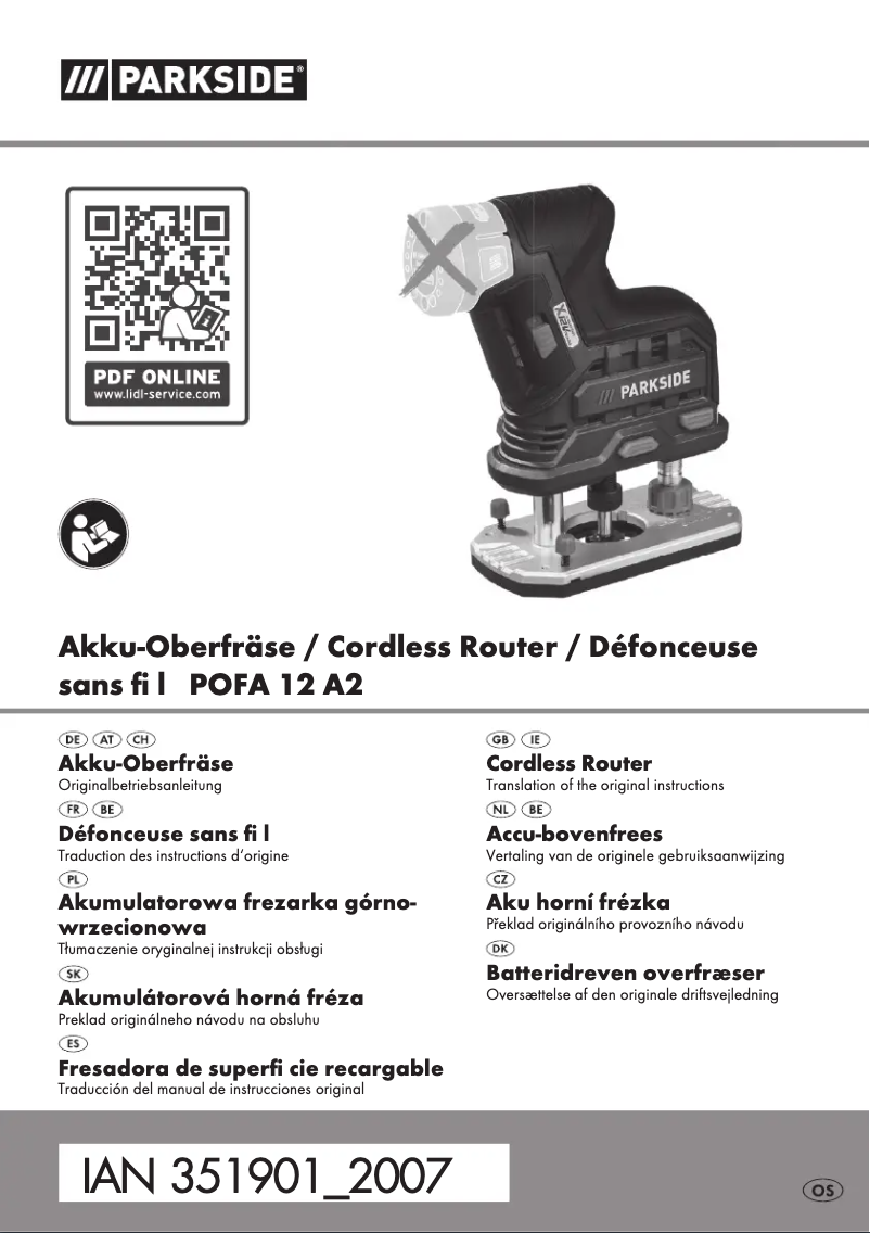 Page 1 de la notice Manuel utilisateur Parkside POFA 12 A2