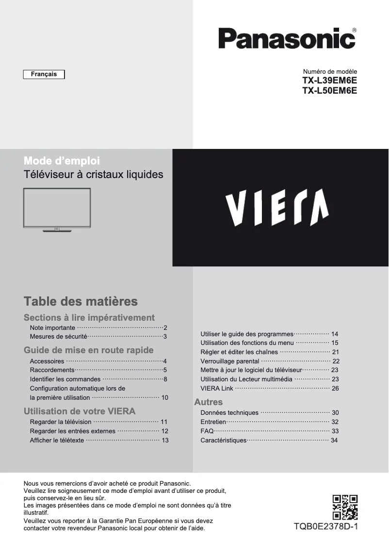 Image de la première page du manuel de l'appareil TX-L39EM6