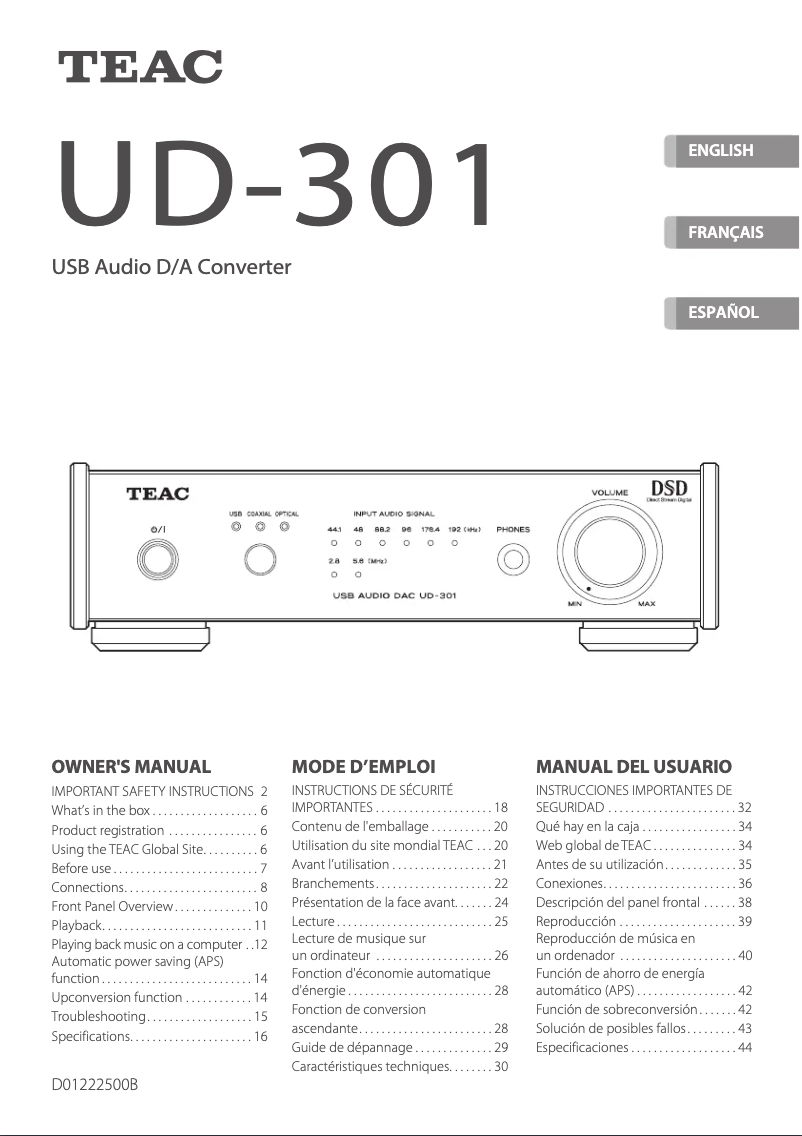 Page 1 of the manual User Manual Teac UD-301-X