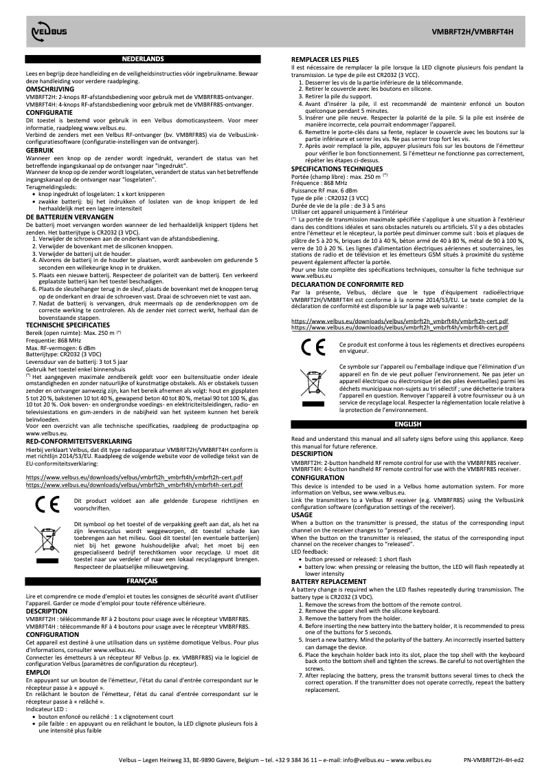 Page 1 de la notice Manuel utilisateur Velbus VMBRFT4H