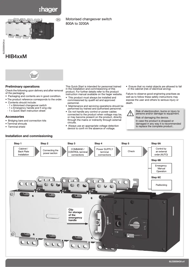 Page 1 de la notice Instructions / montage Hager HIB480M