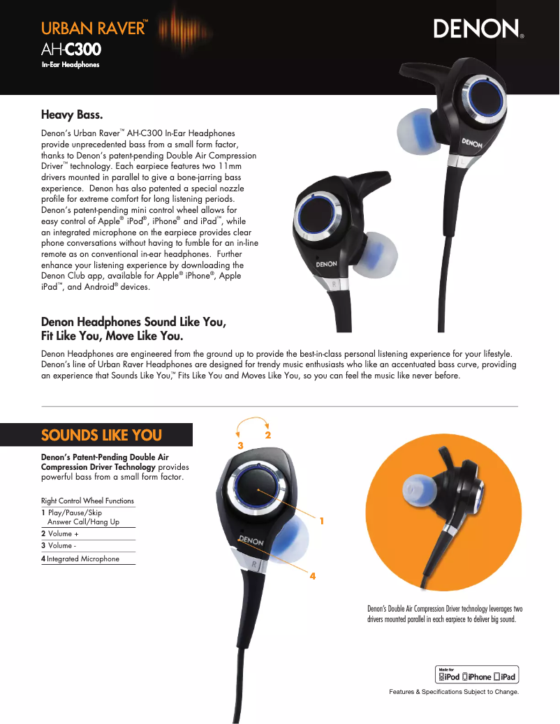 Página 1 del manual Ficha técnica Denon AH-C300