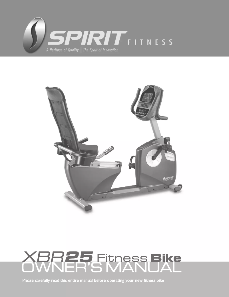 Page 1 de la notice Manuel utilisateur Spirit XBR25 Fitness Bike