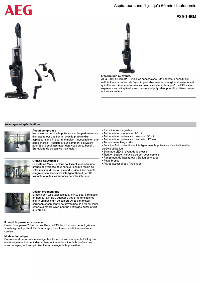 Página 1 del manual Ficha técnica AEG FX9